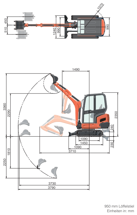 Arbeitsbereich Kubota KX 016-4